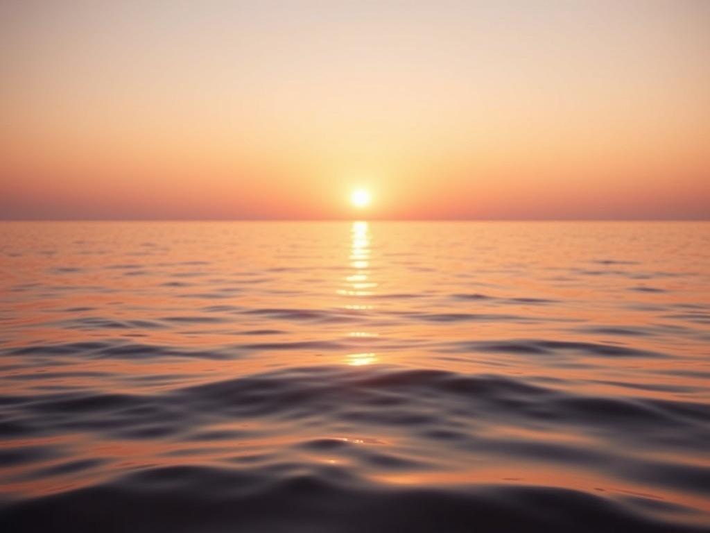 **Prompt for AI Image Generator:**

Create a realistic high-resolution photo featuring a serene sunrise over a calm body of water. The composition should be simple and clear, focusing solely on the natural beauty of the scene. In the foreground, capture the gentle ripples of the water, reflecting the warm, golden hues of the sunrise. The light should create a shimmering effect across the surface of the water, inviting a sense of peace and tranquility. In the background, include a soft, pastel sky transition