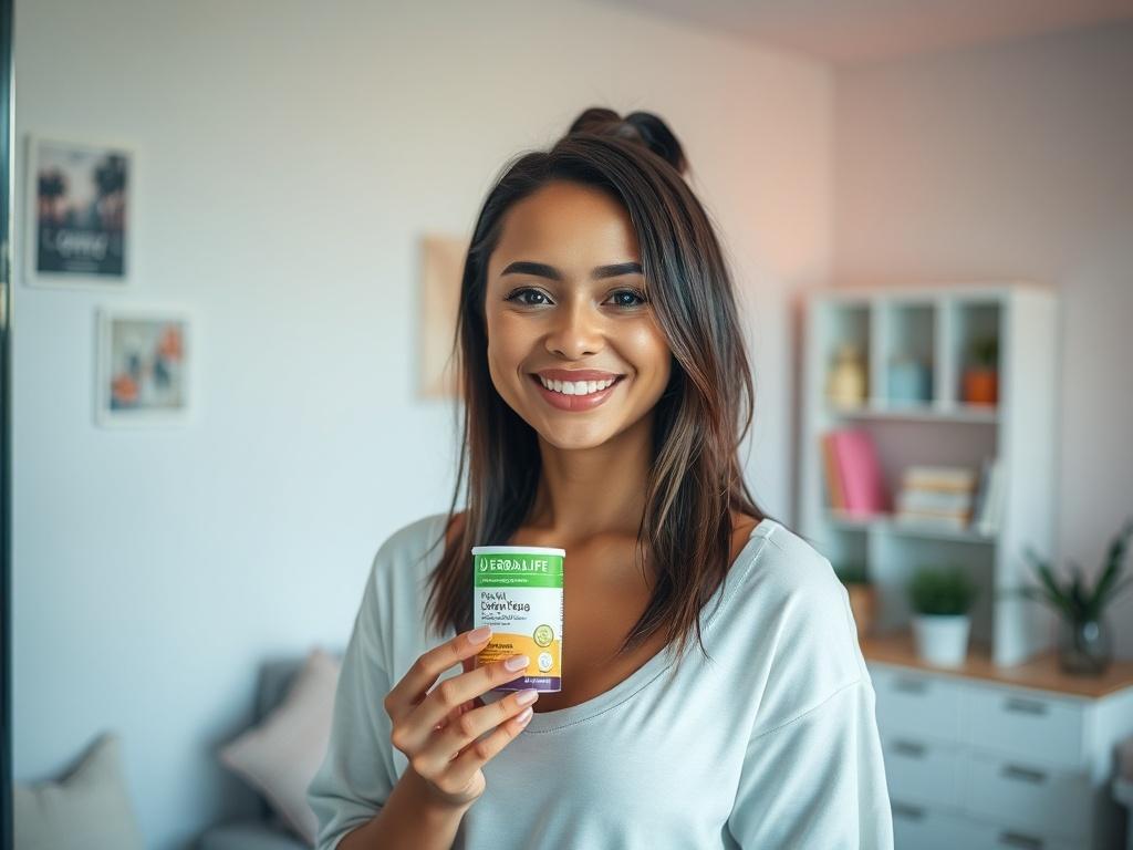 A confident individual smiling in front of a mirror, holding