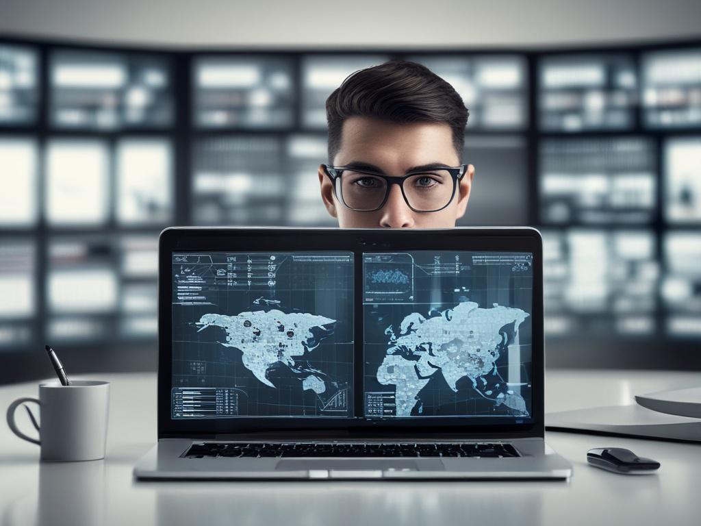 a cybersecurity analyst monitoring multiple screens with security data, close-up shot, hyper-realistic, focus on the analyst's eyes and screens, background should show a high-tech security operations center