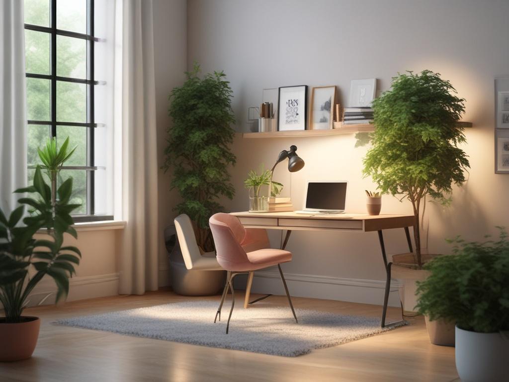 A serene study room with a comfortable chair and a