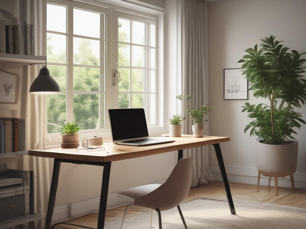 A modern workspace with a professional engaged in an online