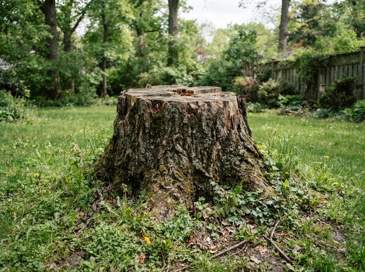 A 40-inch oak stump blocking a backyard makeover in Raleigh.