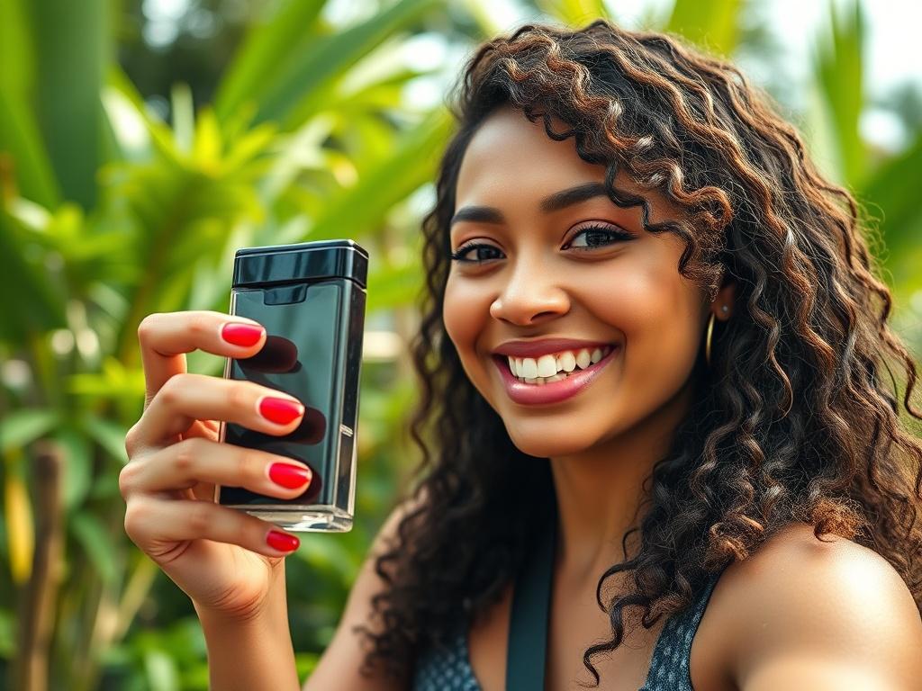 An engaging close up shot of a social media influencer