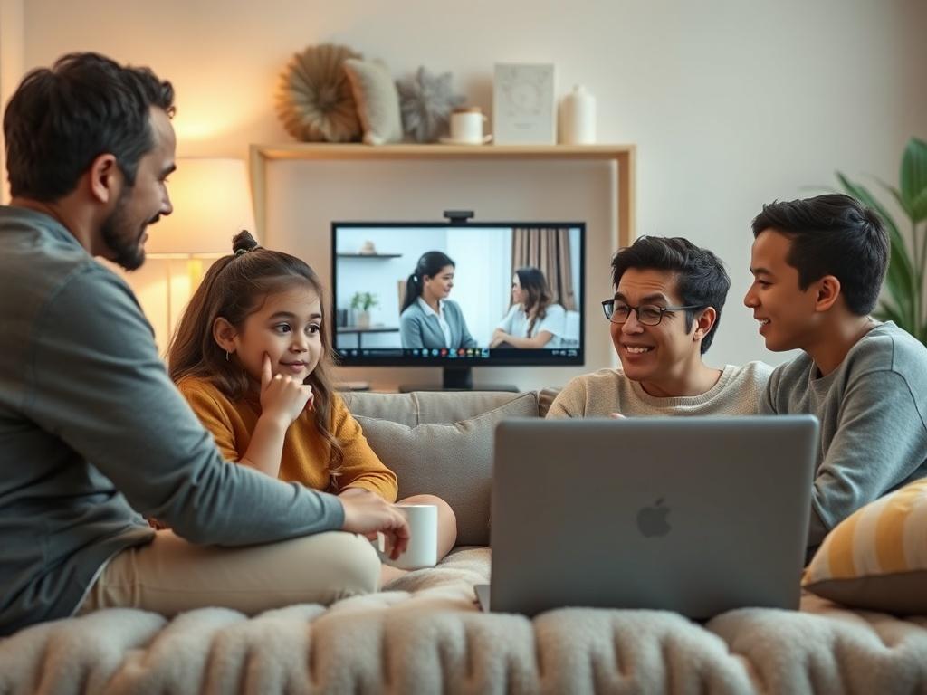 A family participating in an online counseling session, showcasing a