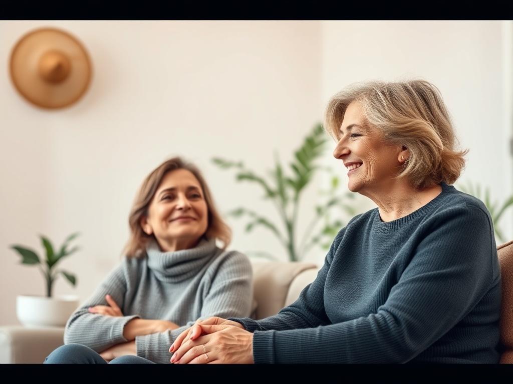 A serene virtual therapy session with a compassionate therapist, focusing