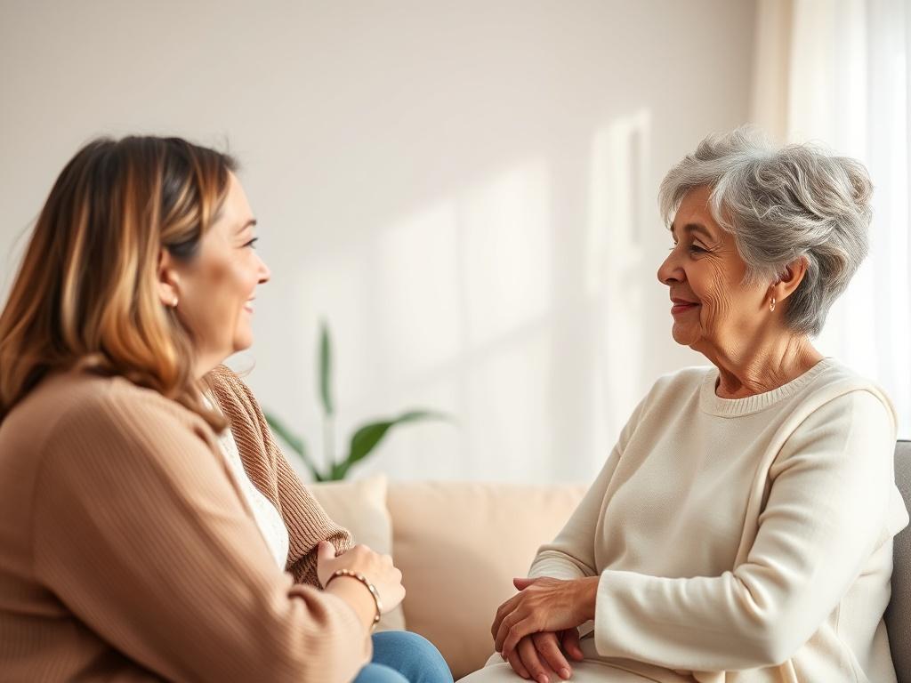 A supportive virtual therapy session featuring a therapist and a