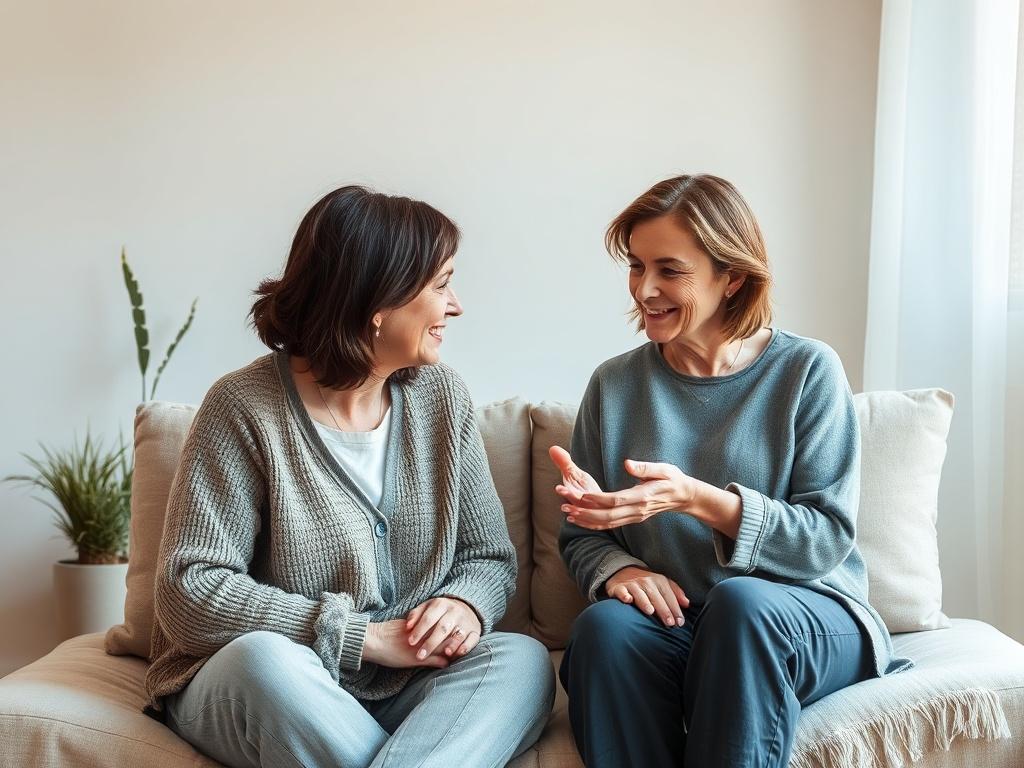 A comforting online therapy session featuring a compassionate female therapist