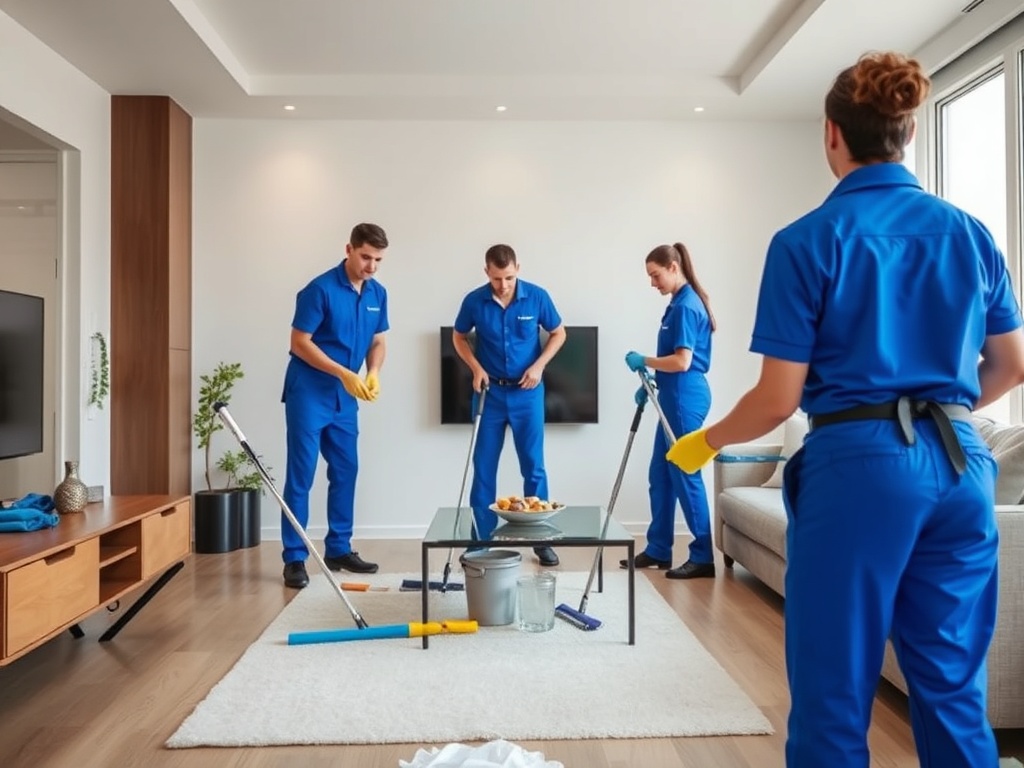 Professional cleaning team at work