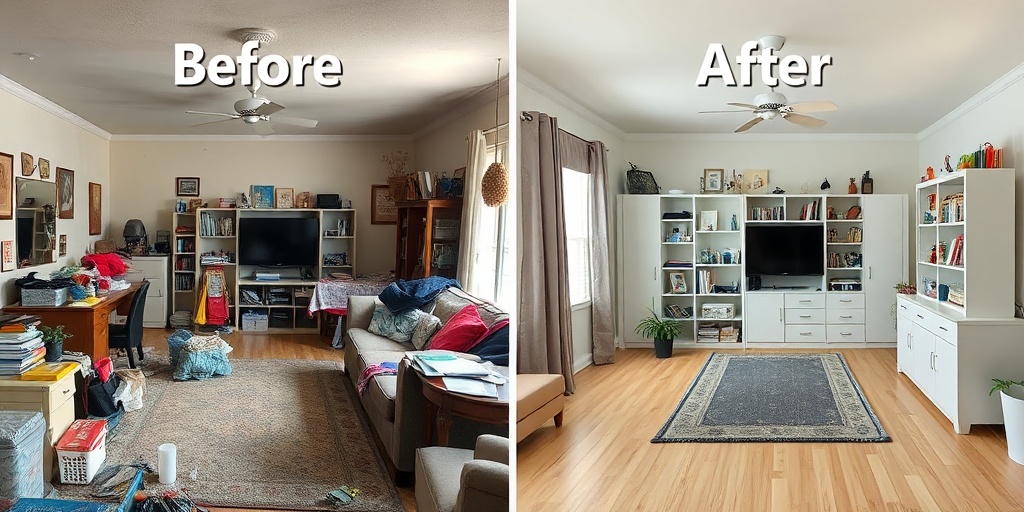 Before and after living room cleaning transformation