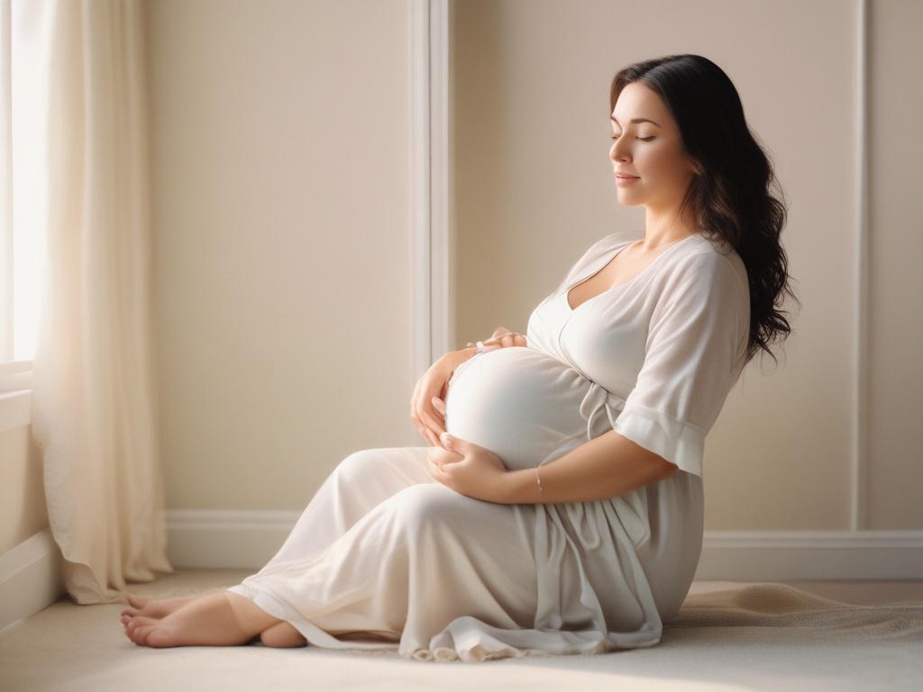 A serene scene of an expectant mother sitting peacefully in