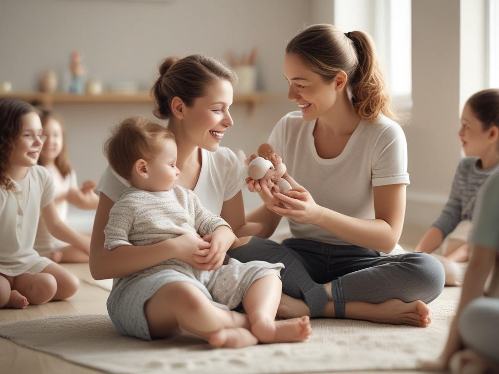 A joyful parent attending an interactive class, engaging with an