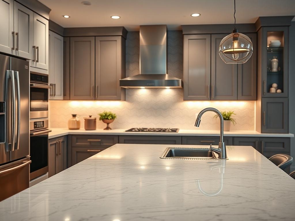 A beautifully remodeled kitchen showcasing modern cabinets, elegant countertops, and