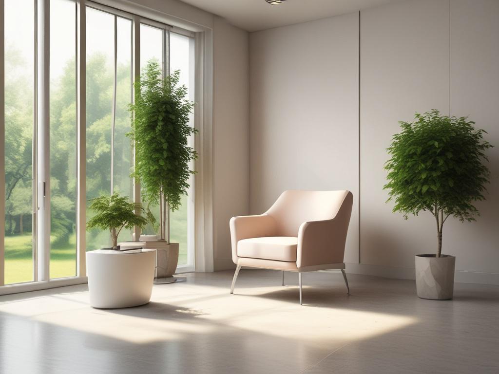 A peaceful consultation room with soft lighting, featuring a single