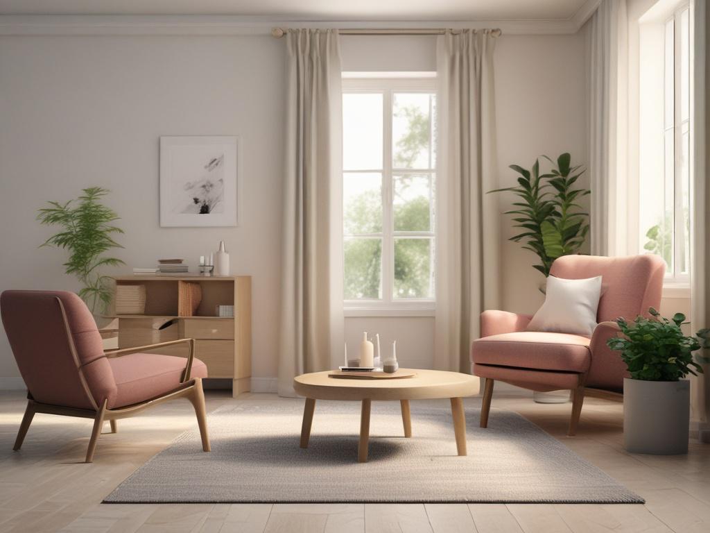 An inviting and calming image of a comfortable therapy room,