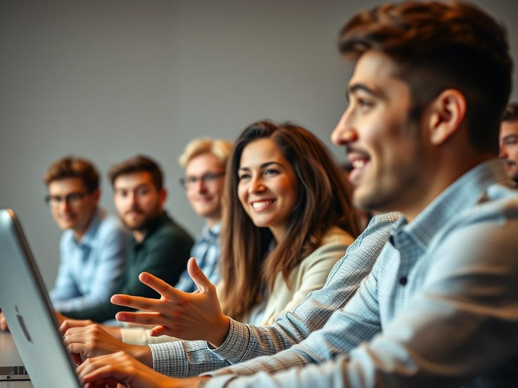 A close up shot of a professional speaker engaging with