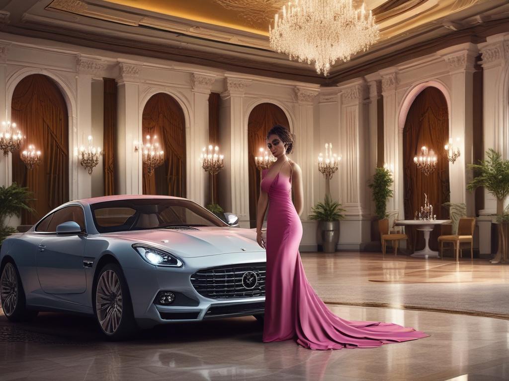 A stylishly dressed escort standing confidently in a luxurious event