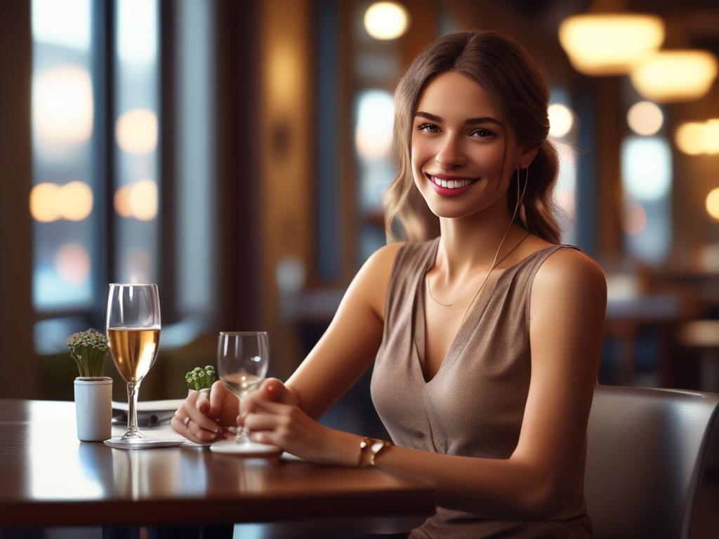 A beautiful woman in elegant evening attire, sitting at a
