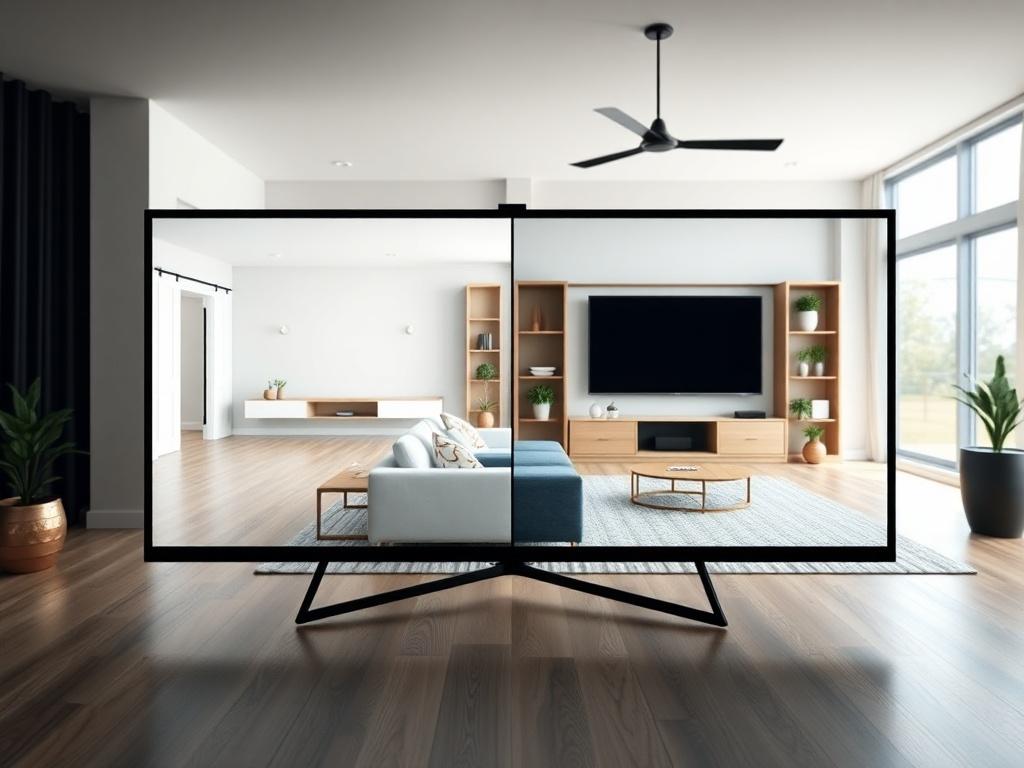 A realistic high resolution of a split screen display showing