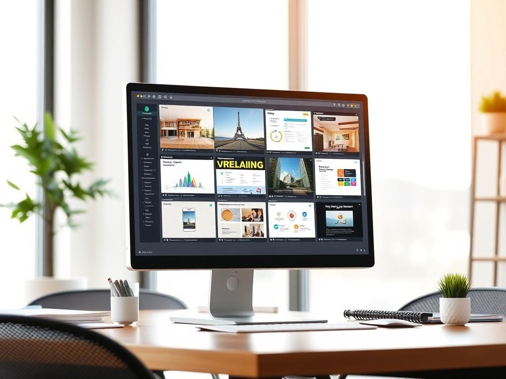 A realistic high resolution of a computer screen displaying various