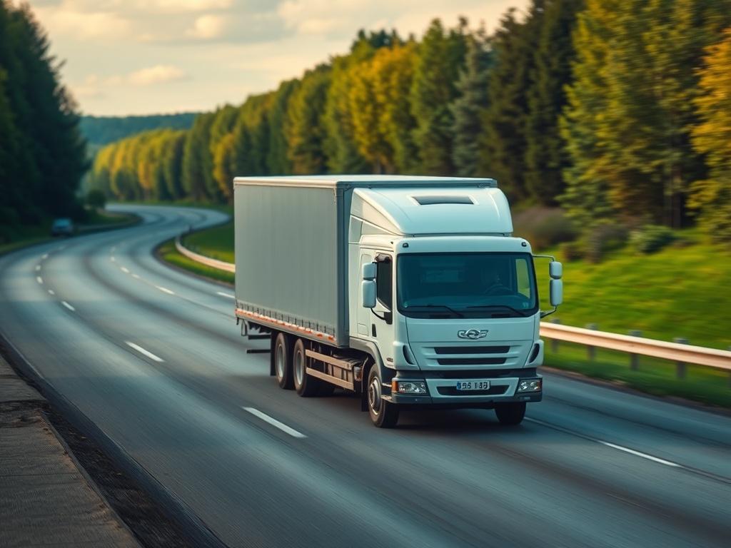 A close up shot of a delivery truck on a