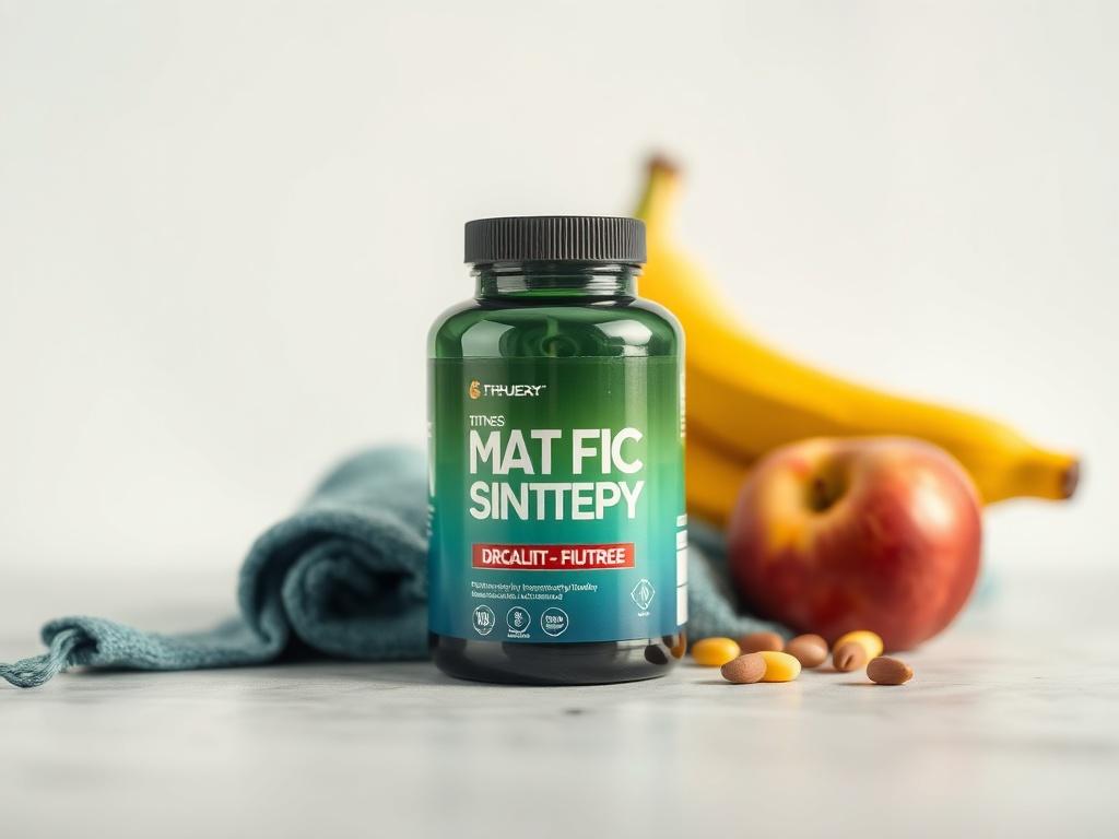 **Prompt for AI Image Generation:**

Create a highly detailed, realistic high-resolution photo featuring a single product that embodies health and fitness. The subject should be a sleek, modern fitness supplement container, prominently displayed in the center of the composition. The supplement container should have a clean design, reflective of top-quality health products, possibly showcasing vibrant colors like greens or blues to evoke freshness and vitality.

The background should be simple and unobtrusiv