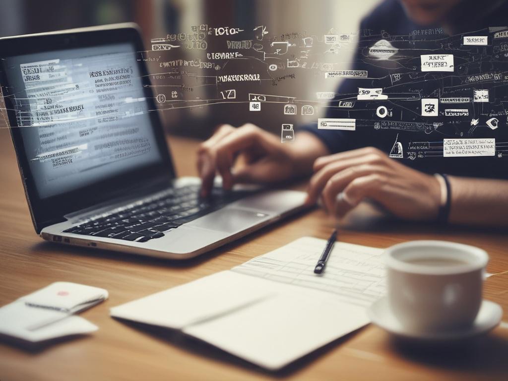 A close-up shot of a person typing on a laptop, surrounded by notes and a coffee cup, focused on email marketing strategy. The background is softly blurred to emphasize the subject. The color scheme incorporates rgb(50, 170, 39) to reflect brand identity.