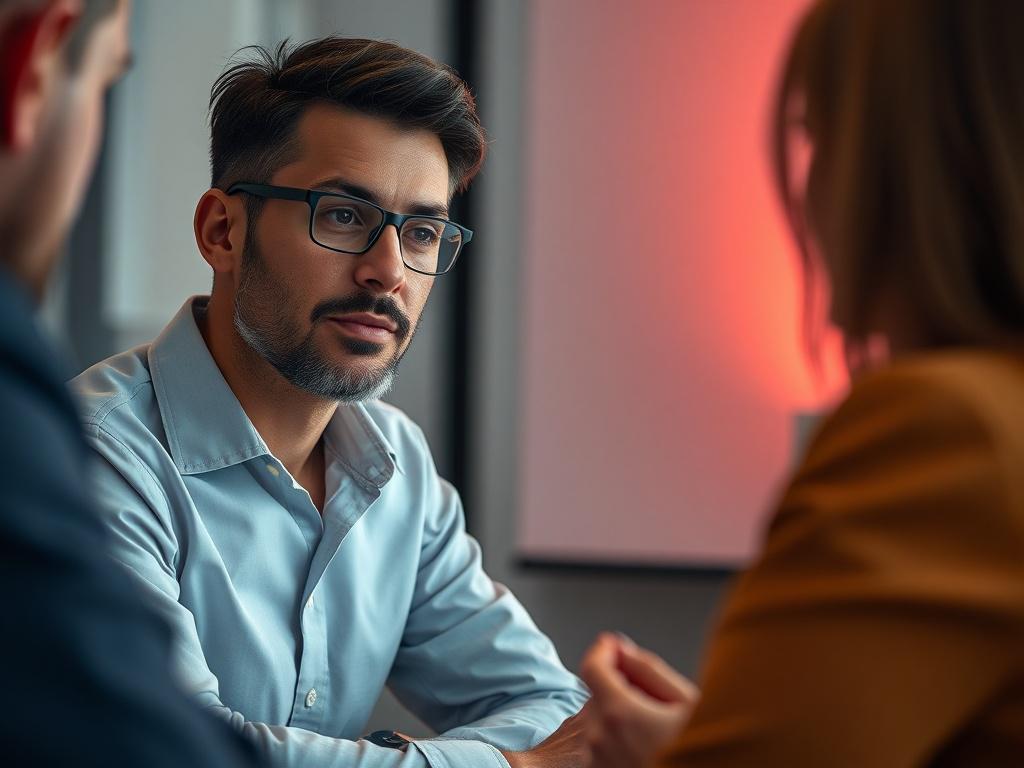 A hyper realistic, close up shot of a confident sales