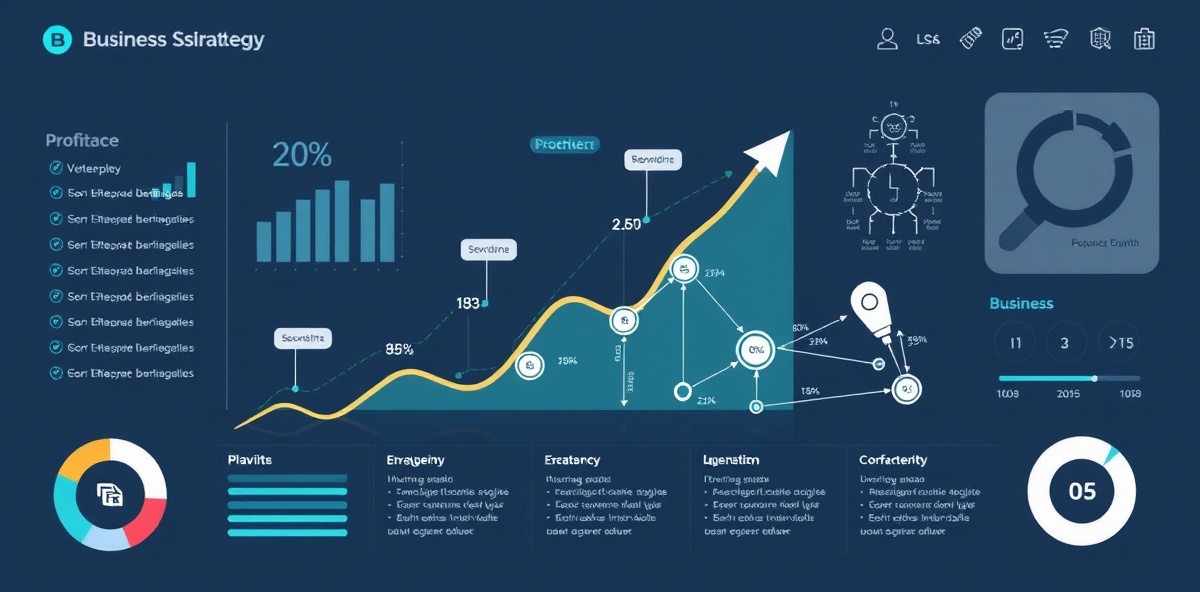 Business consulting strategy visualization showing AI automation, sales systems growth charts and strategic planning diagrams for Mongolia businesses