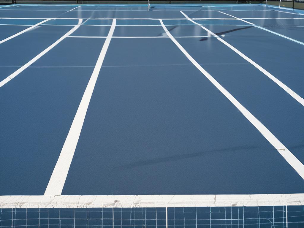 A close up shot of a freshly resurfaced tennis court,