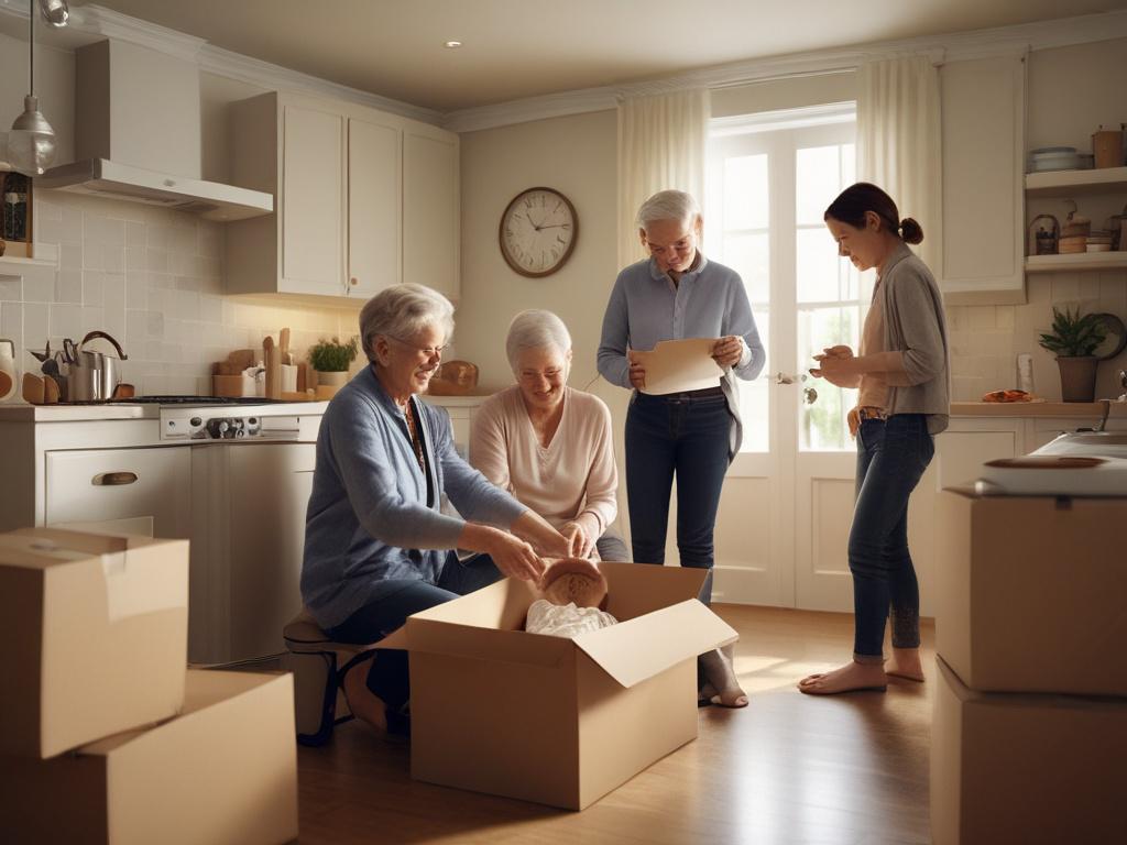 A warm scene depicting a family helping a senior loved