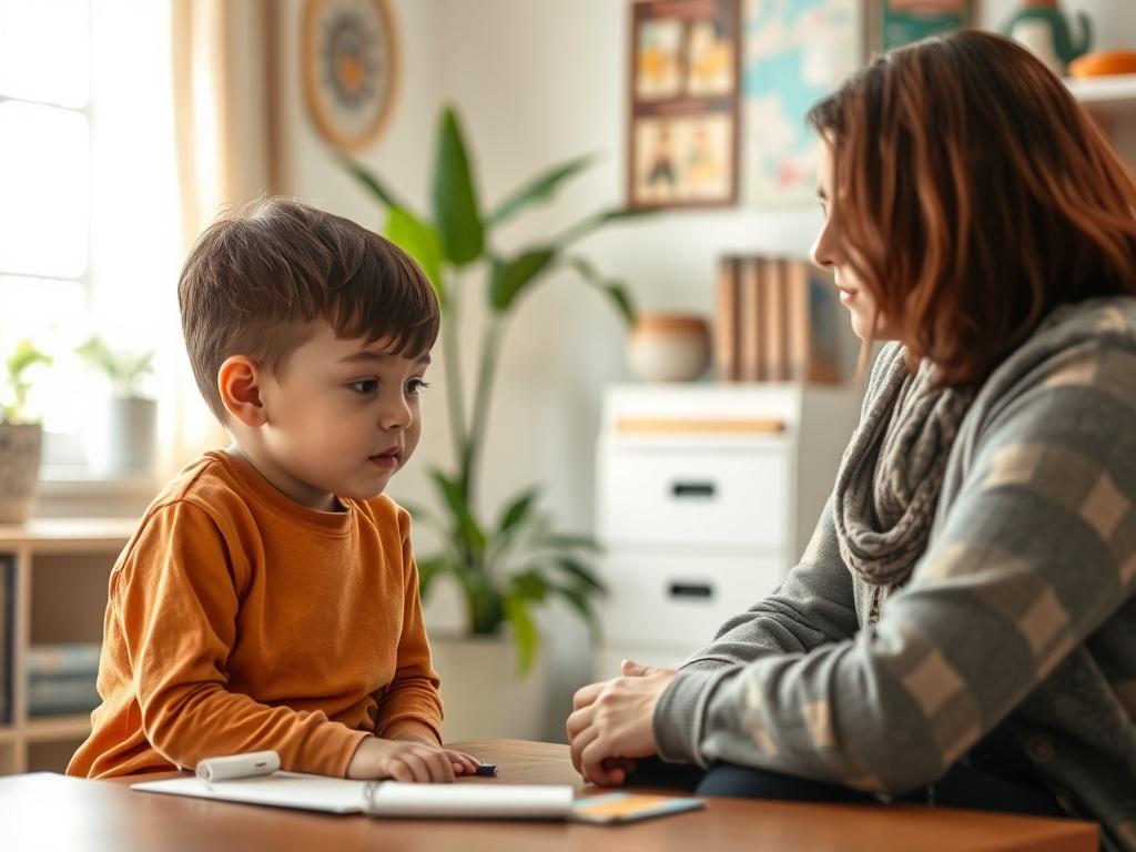 A focused BCBA conducting an assessment with a child in a naturalistic setting, observing interactions and behaviors. The environment reflects a typical home or school, providing context for the assessment process.