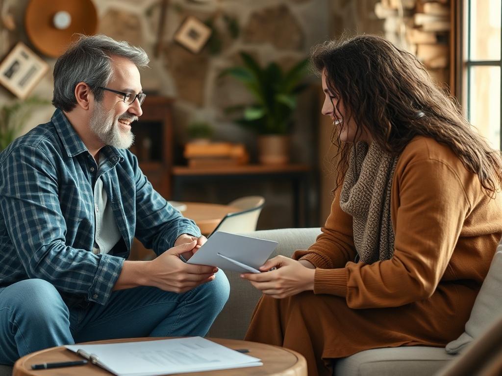 A supportive meeting between a client and advisor, discussing progress