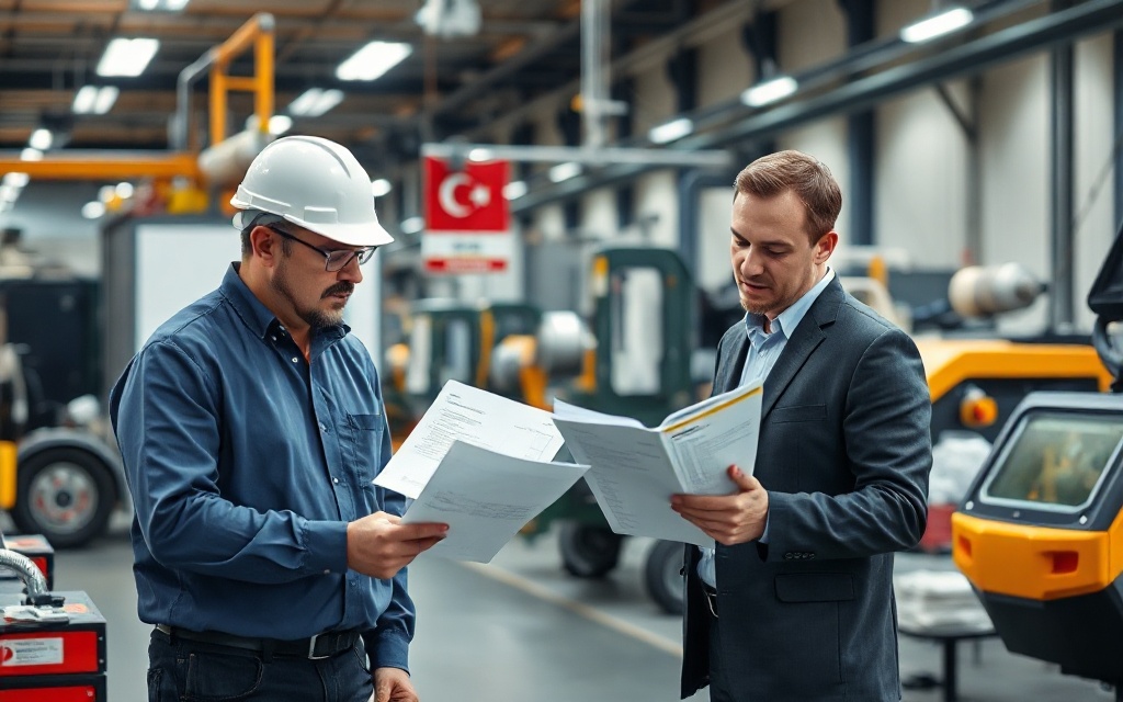 Technical Pre-Screening - Engineers reviewing quality documents in manufacturing facility