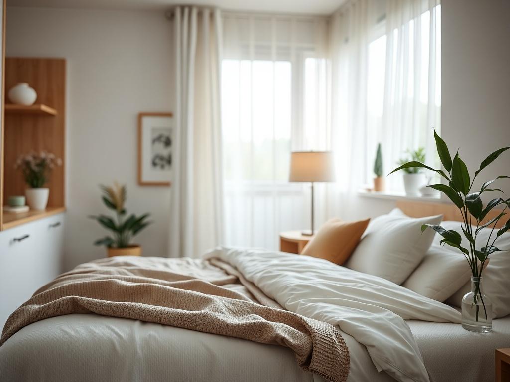 A serene and thoughtfully designed healthcare housing apartment featuring a