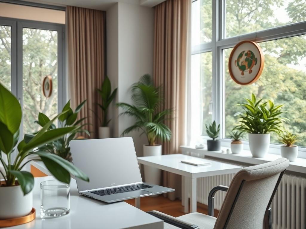 An elegant workspace set up in a stylish apartment with