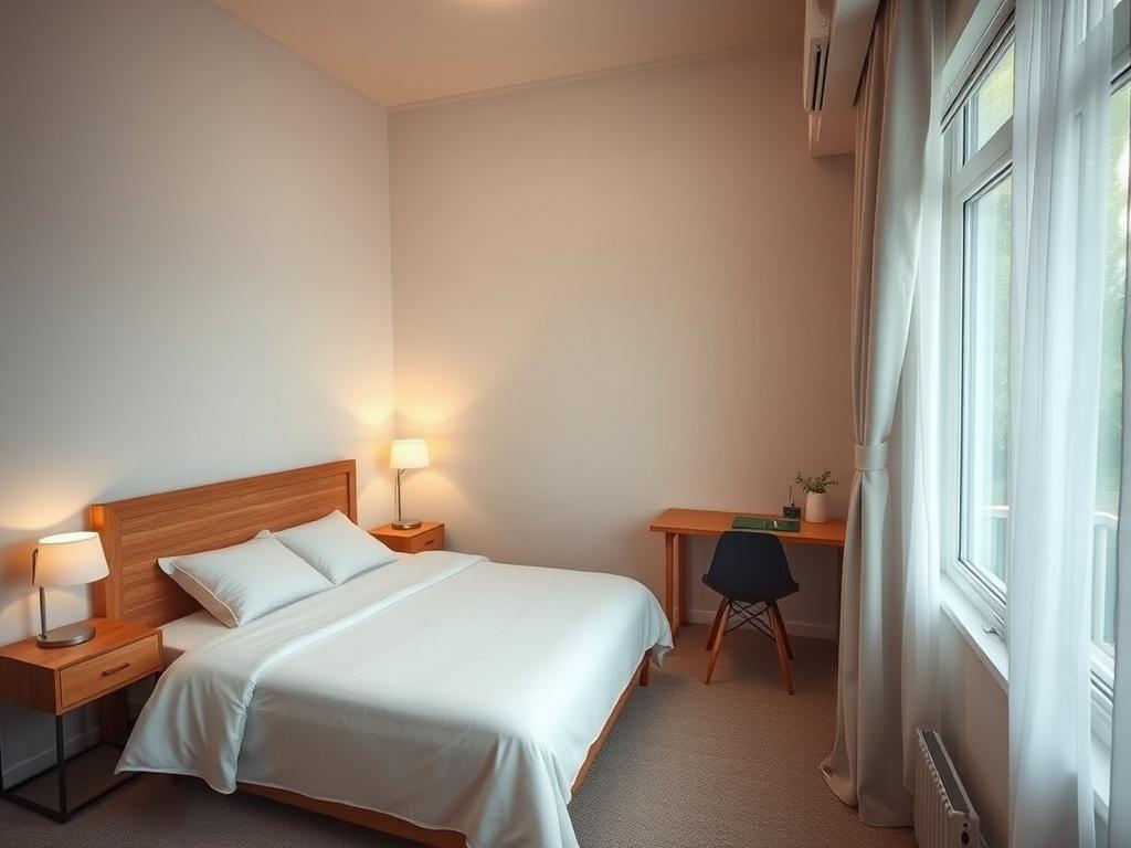 A healthcare rental unit featuring a neat bedroom with a