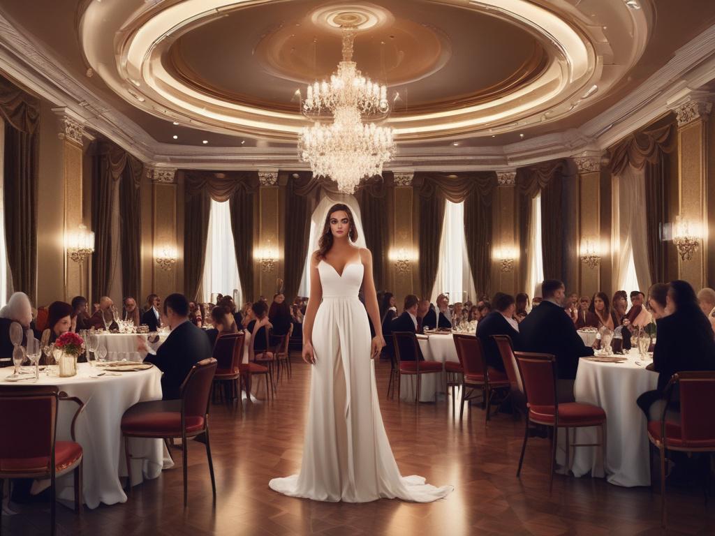 A sophisticated escort dressed in a stylish outfit, mingling gracefully