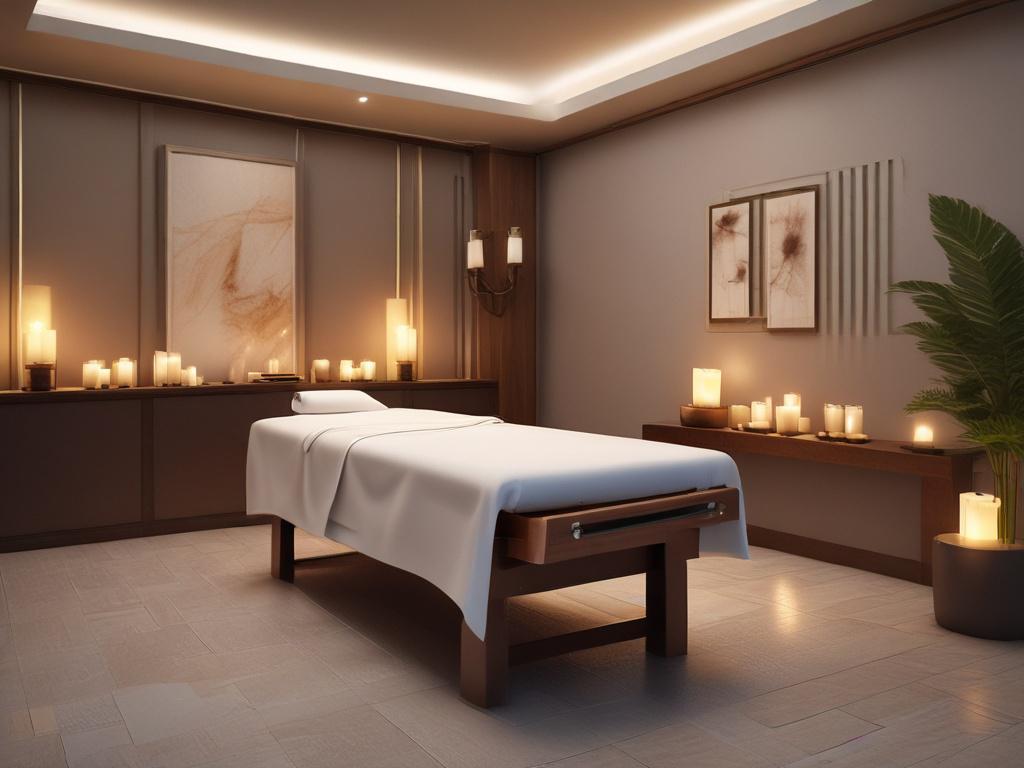 A serene and inviting massage room featuring a massage table