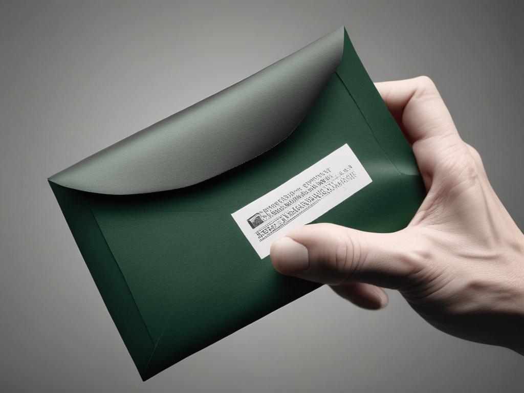 A realistic black and white close-up photo of a hand holding a sealed envelope marked confidential, set against a simple dark background. The image conveys secrecy and importance, with a focus on clarity and detail, matching the #1C6220 green accent.
