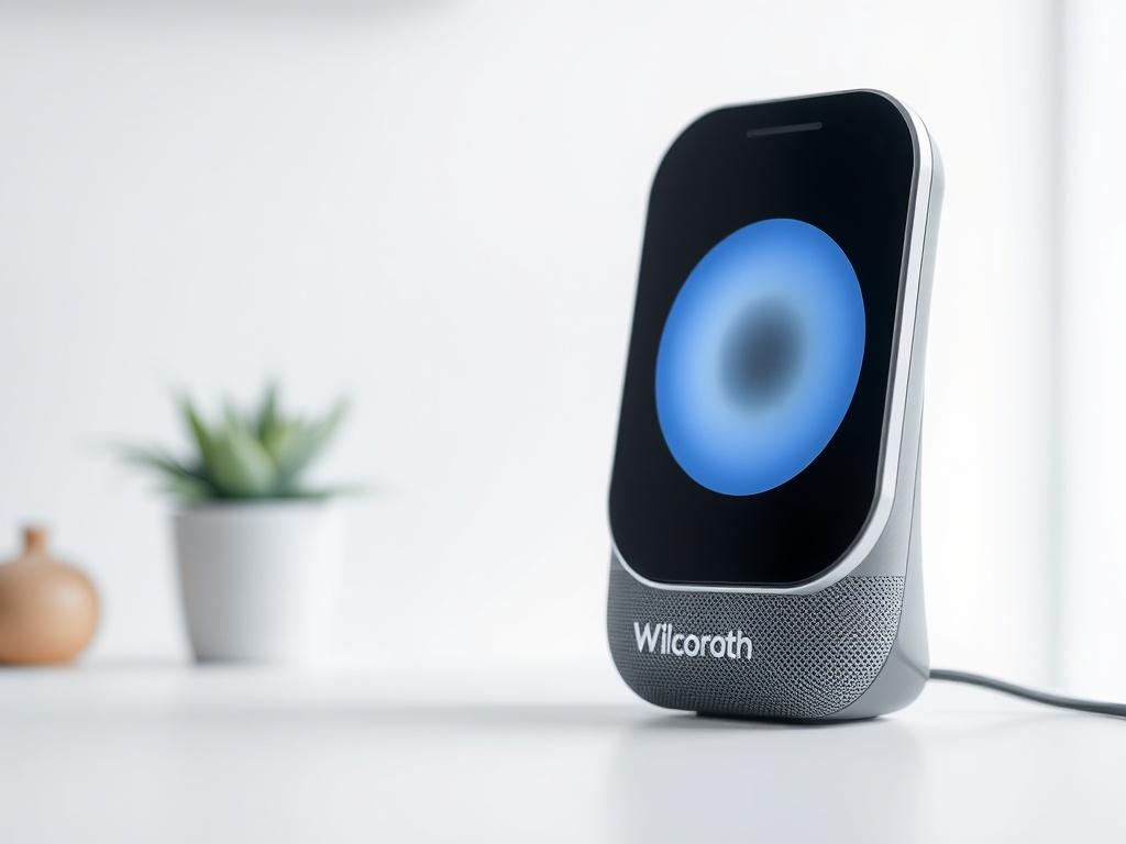 A close up shot of a modern smart home device,