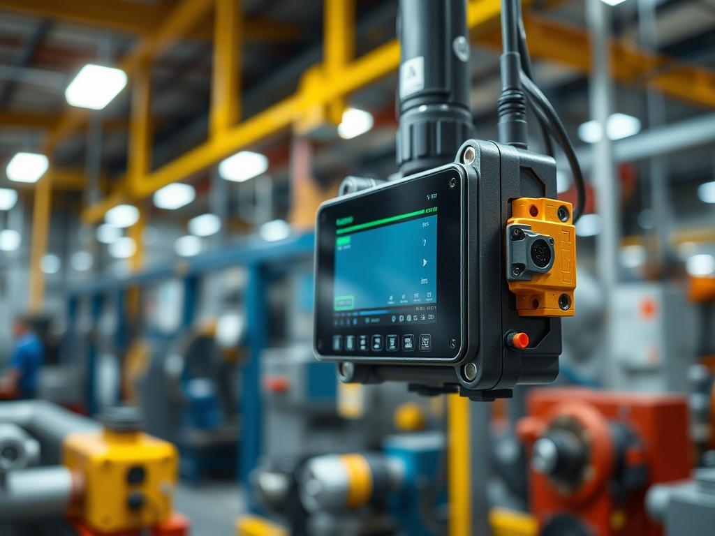 A hyper realistic close up of an industrial IoT device