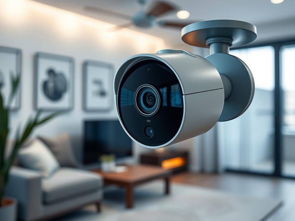 A hyper realistic close up shot of a smart security