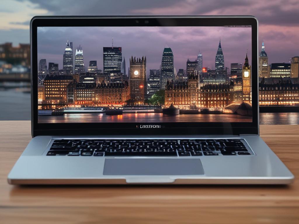 close up shot of a high quality London used laptop,