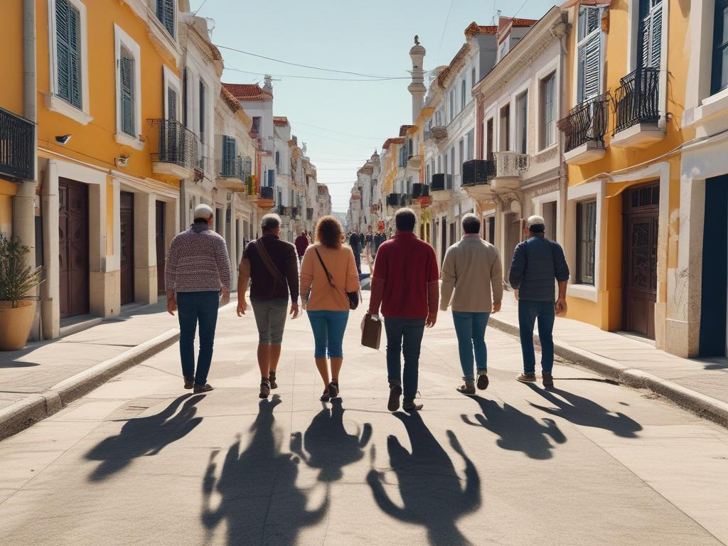 A stunning photorealistic image of a guided walking tour in