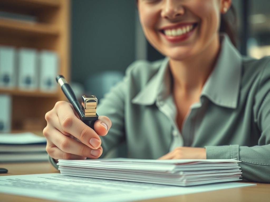 A hyper realistic close up shot of a professional notary