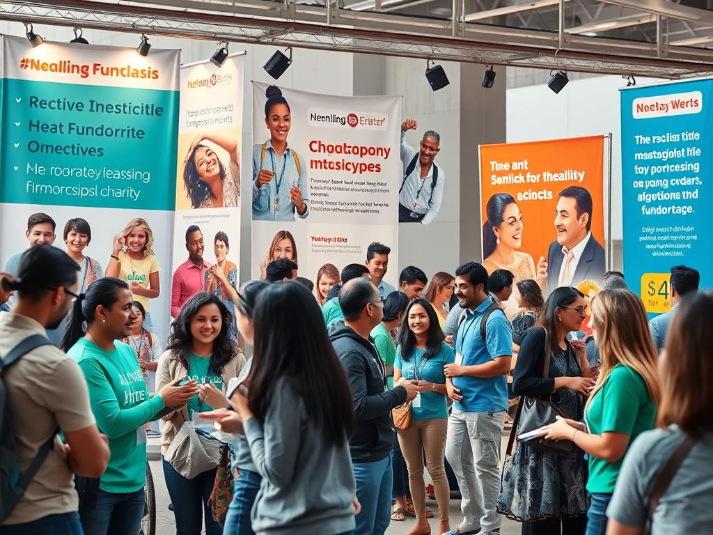 An engaging fundraising campaign scene where a group of people