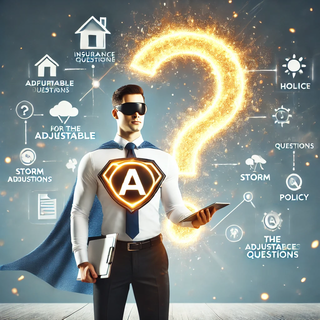 dall·e 2025-03-24 11.40.40 - a superhero-themed scene representing insurance questions. a professional superhero character is standing confidently in front of a large question mar.webp
