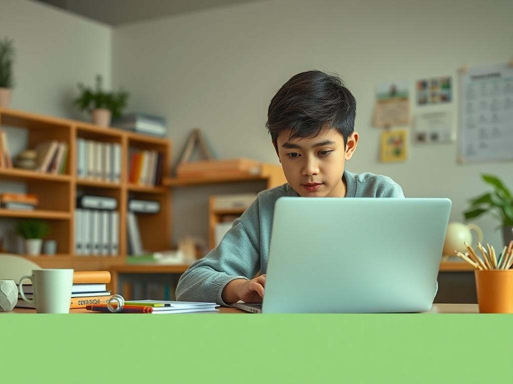 A serene and inviting learning environment featuring a single student