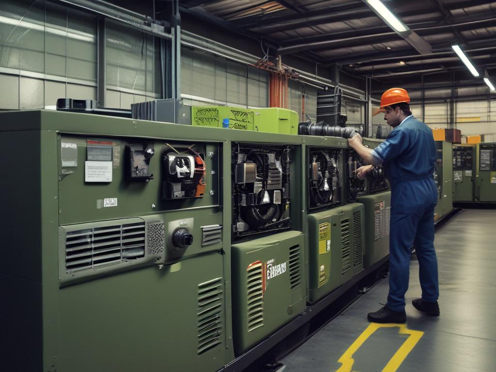 high resolution close up of a diesel generator installation, showcasing