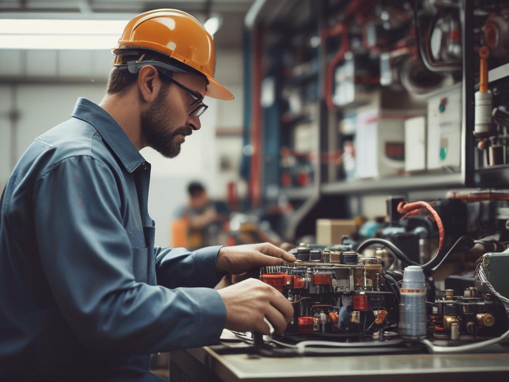 high resolution close up of a technician performing generator maintenance,